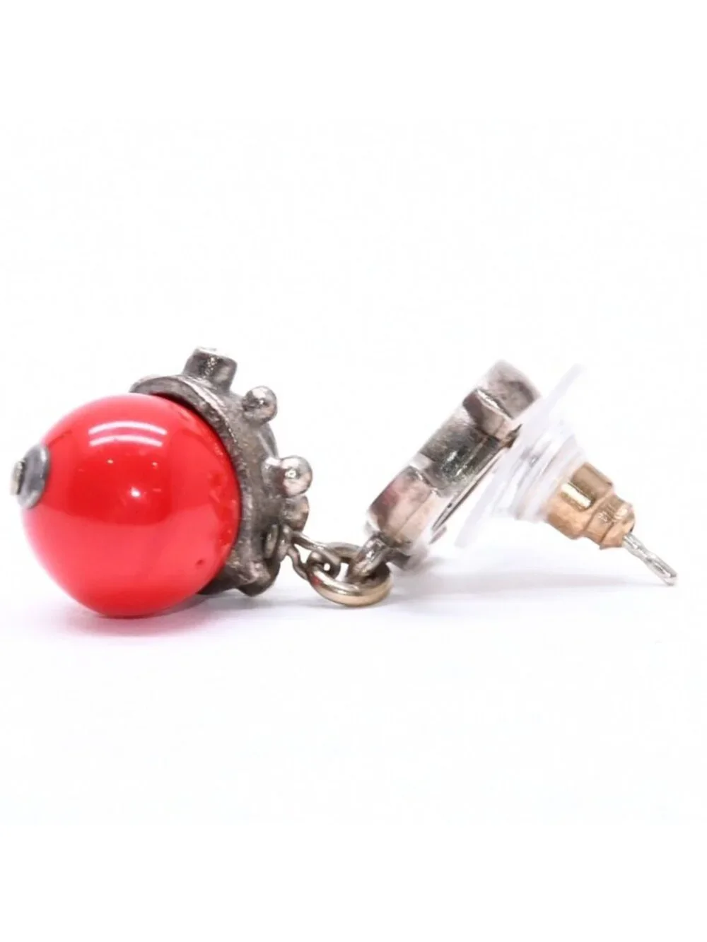 Chanel Earrings CC Logo Red Stone Rhinestone 05 Seashell